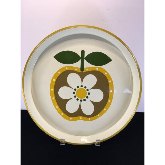 Vintage Country Fair Tray Round Apple Daisy Flower Design Mid Century 14'' - Picture 5 of 9